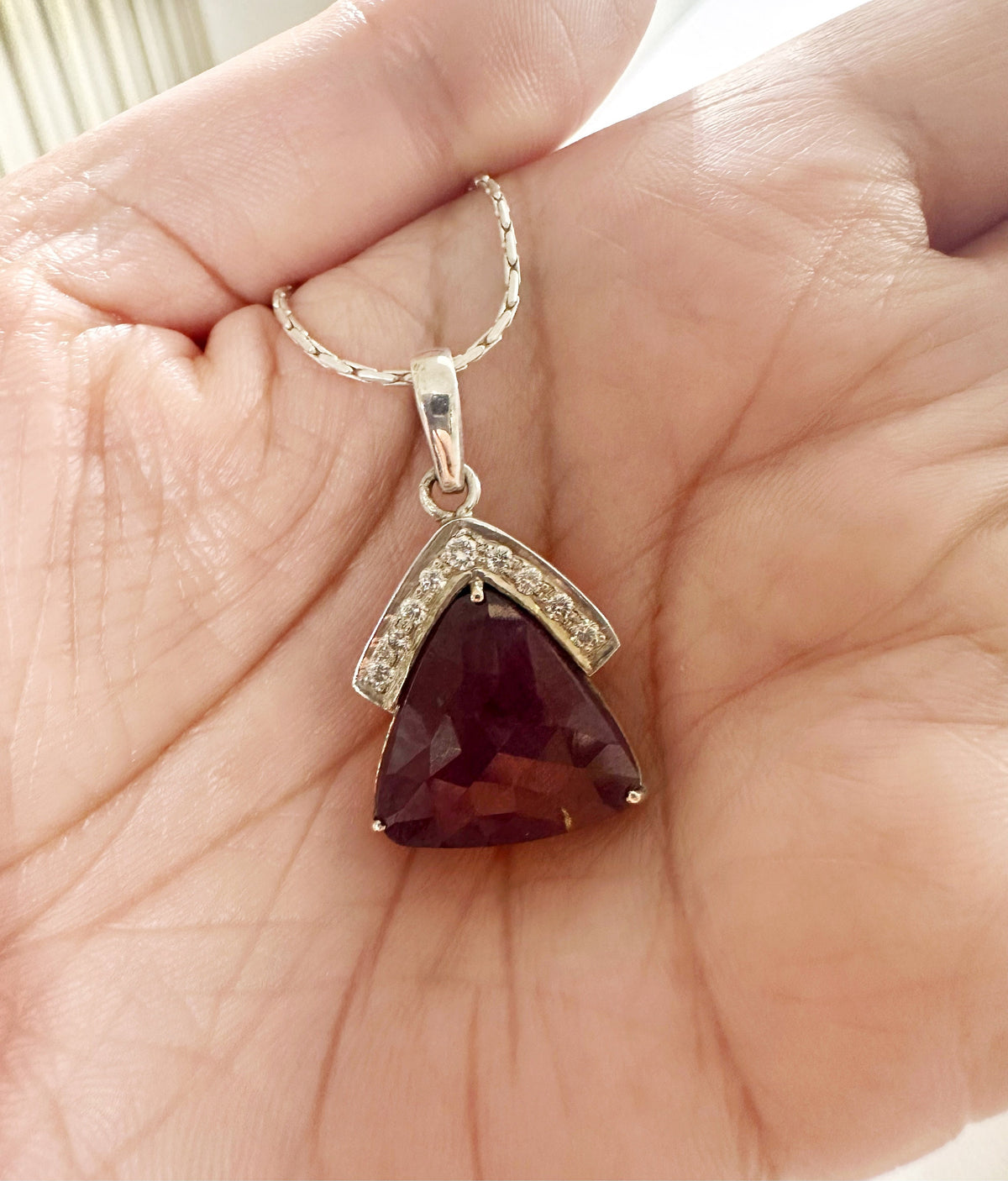 Natural Ruby and Natural Diamonds Silver 925 Necklace - Ruby Diamond Pendant - Ruby Diamond Necklace w attached Chain - July Birthstone