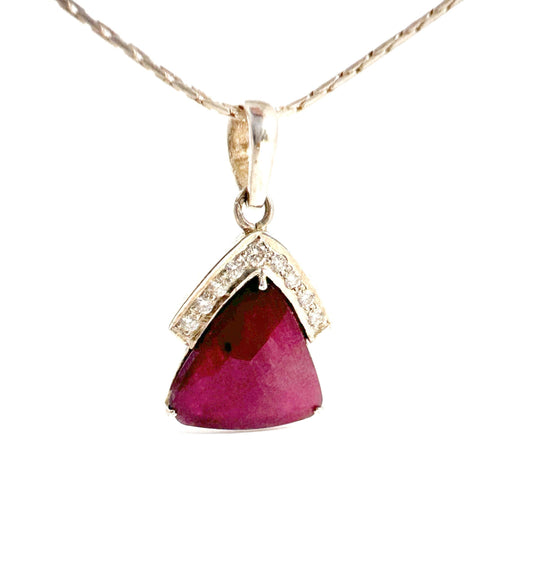 Natural Ruby and Natural Diamonds Silver 925 Necklace - Ruby Diamond Pendant - Ruby Diamond Necklace w attached Chain - July Birthstone