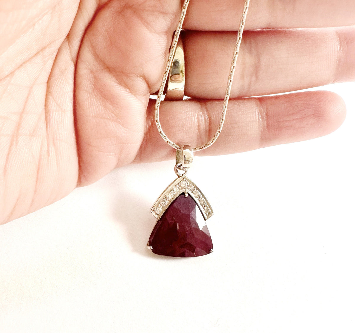 Natural Ruby and Natural Diamonds Silver 925 Necklace - Ruby Diamond Pendant - Ruby Diamond Necklace w attached Chain - July Birthstone
