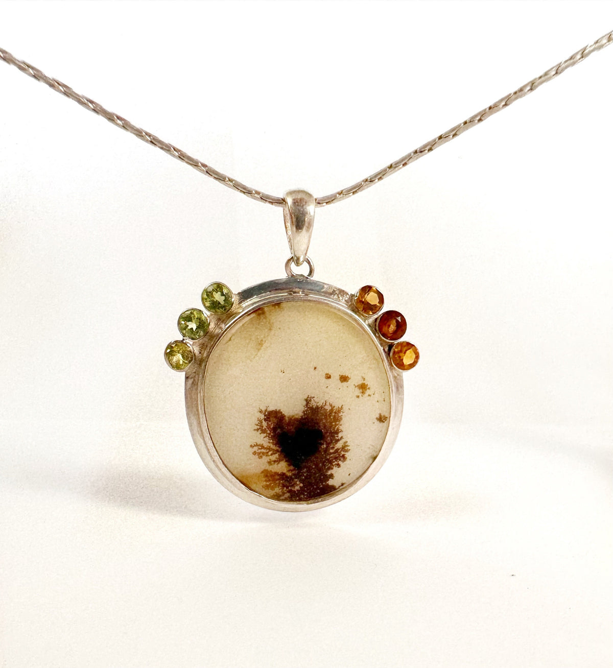 Solid 925 Silver Montana Agate, Citrine and Peridot Pendant - Montana Agate Pendant - Montana Agate Necklace - Citrine and Peridot Pendant