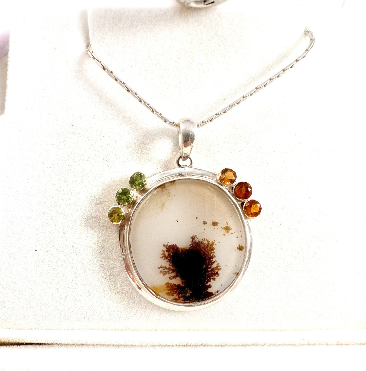 Solid 925 Silver Montana Agate, Citrine and Peridot Pendant - Montana Agate Pendant - Montana Agate Necklace - Citrine and Peridot Pendant