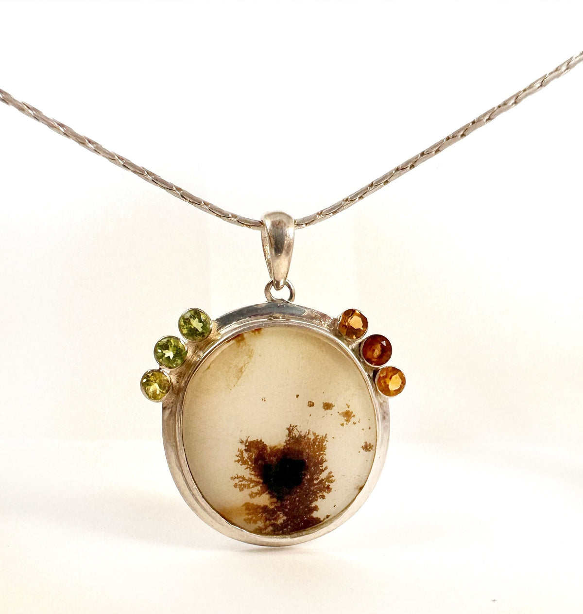 Solid 925 Silver Montana Agate, Citrine and Peridot Pendant - Montana Agate Pendant - Montana Agate Necklace - Citrine and Peridot Pendant