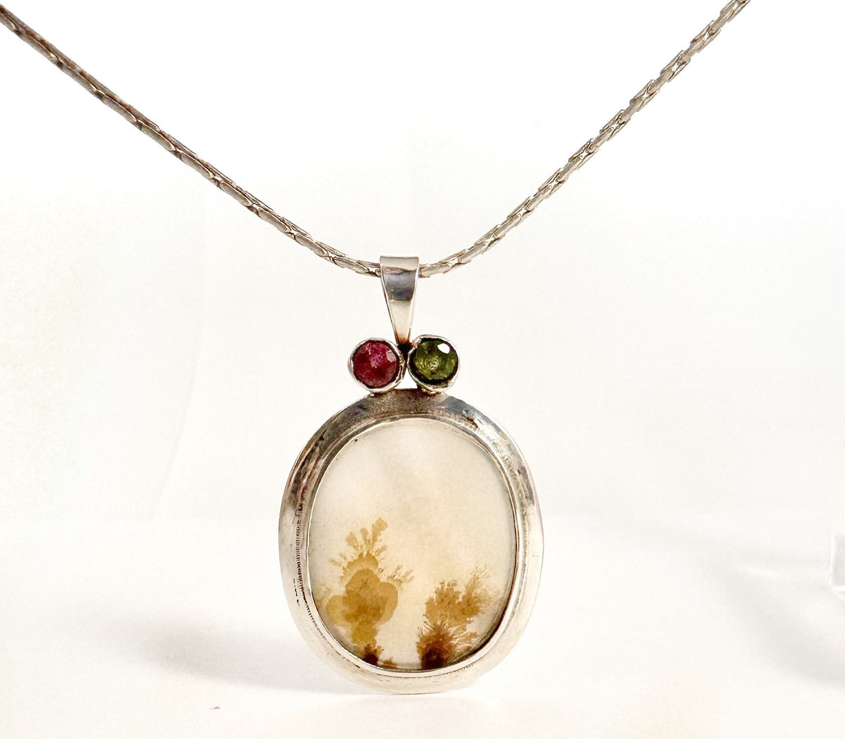 Solid 925 Silver Montana Agate and Multi-Tourmaline Pendant - Montana Agate Pendant - Montana Agate Necklace - Simple Montana Agate Pendant