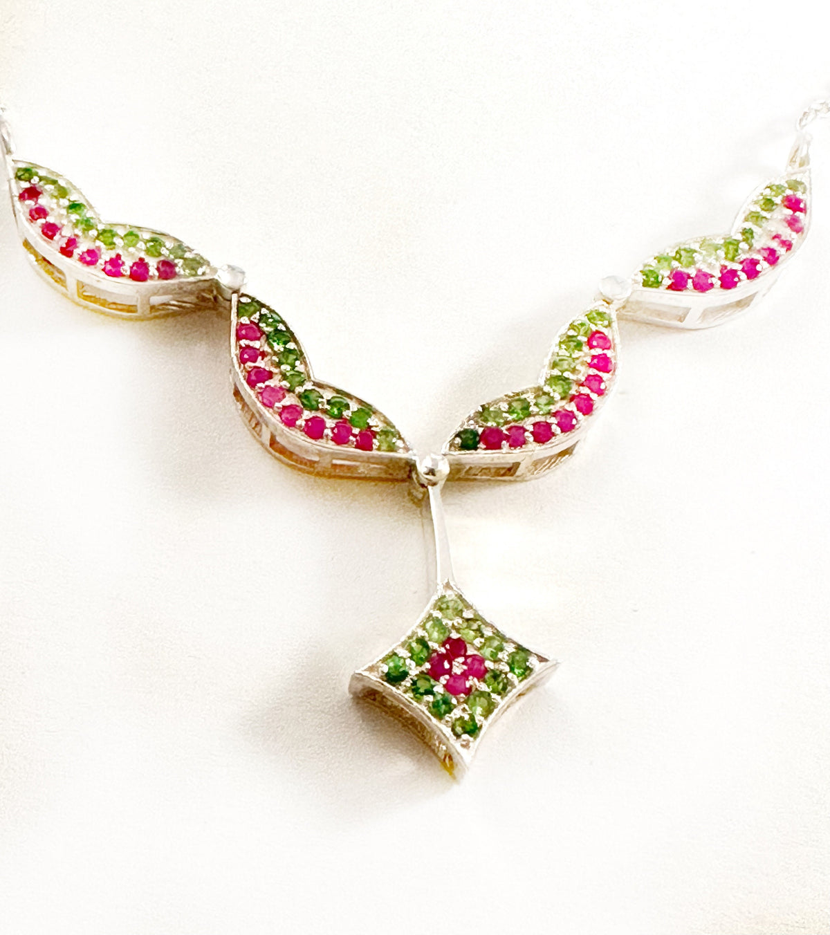 2 in 1 Unique Ruby and Tsavorite Silver 925 Pendant cum Necklace - Ruby and Tsavorite Pendant - Ruby and Tsavorite Necklace w attached Chain