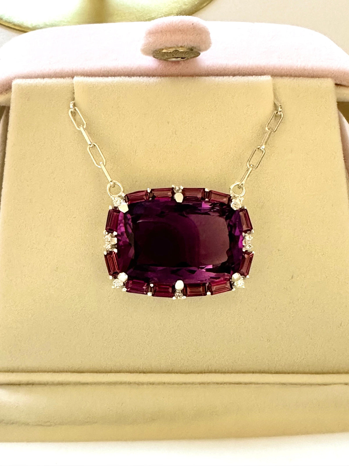 WAITLIST AVAILABLE- SOLD- Huge 46 Carat Amethyst and Rhodolite Garnet Pendant w attached chain - Solid 925 Silver Large Amethyst Necklace