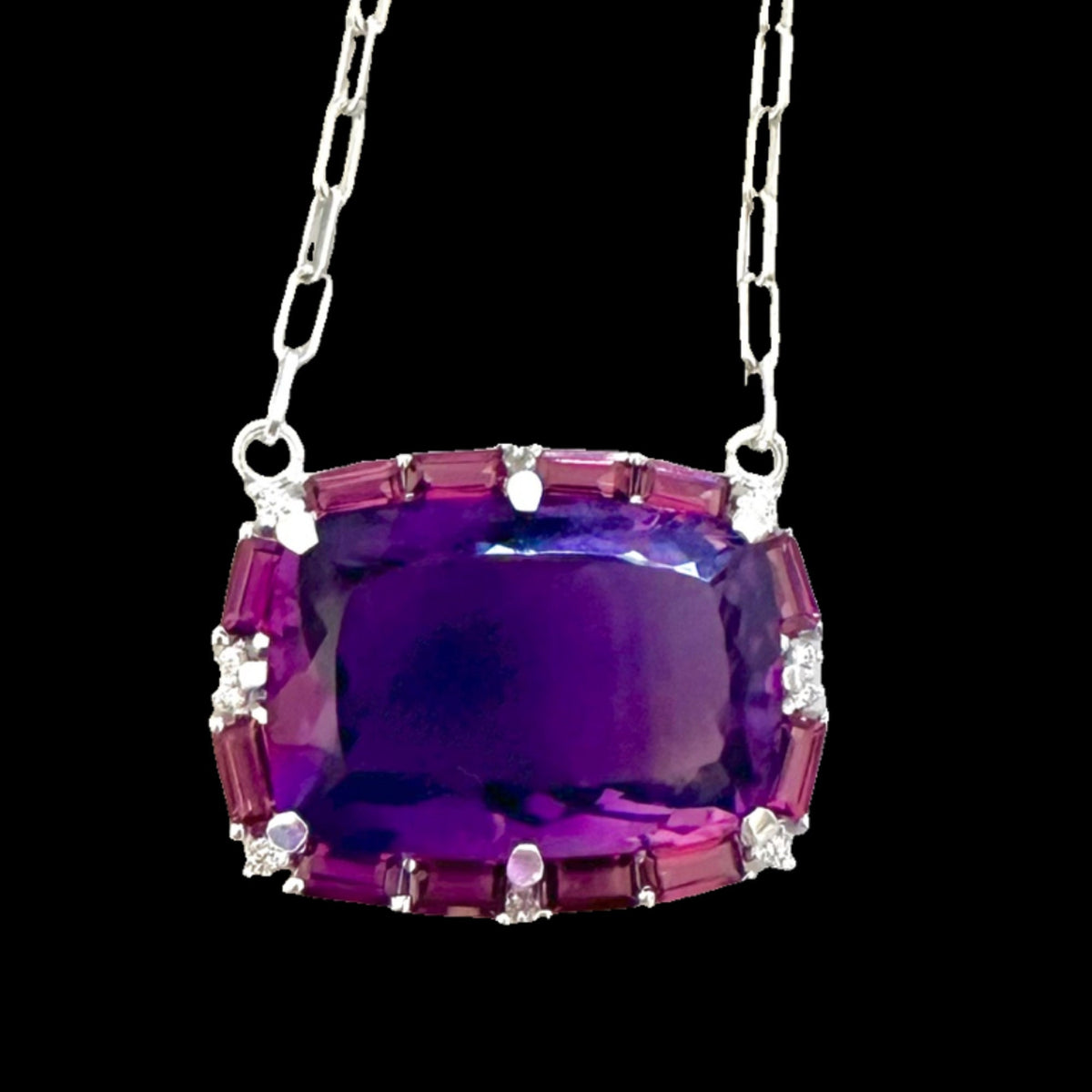 WAITLIST AVAILABLE- SOLD- Huge 46 Carat Amethyst and Rhodolite Garnet Pendant w attached chain - Solid 925 Silver Large Amethyst Necklace