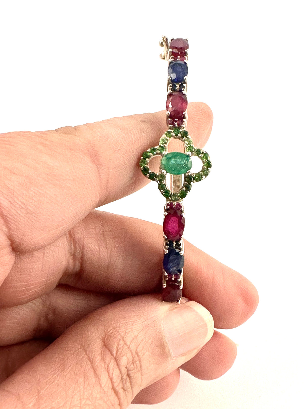 SOLD  WAITLIST AVAILABLE - Solid 925 Silver Ruby Emerald Sapphire Bracelet - Sterling Silver Precious Genuine Gemstone Bracelet