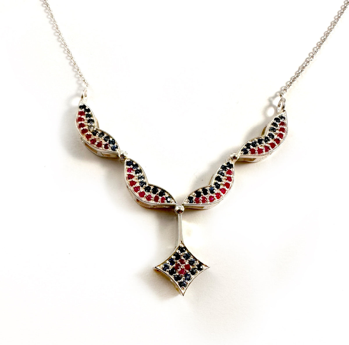 2 in 1 Unique Ruby and Blue Sapphire Silver 925 Pendant cum Necklace - Ruby & Sapphire Pendant - Ruby and Sapphire Necklace w Chain