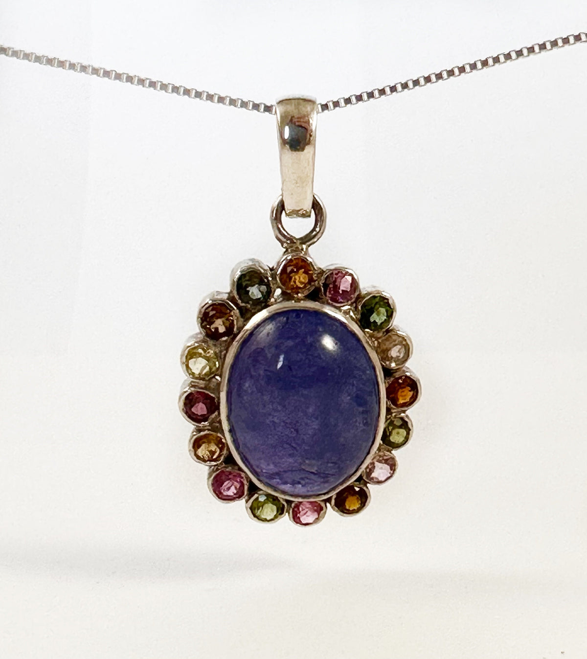 Solid 925 Silver Tanzanite and Multi-Tourmaline Pendant - Tanzanite Pendant - Tanzanite Necklace - Tourmaline Pendant - Tourmaline Necklace