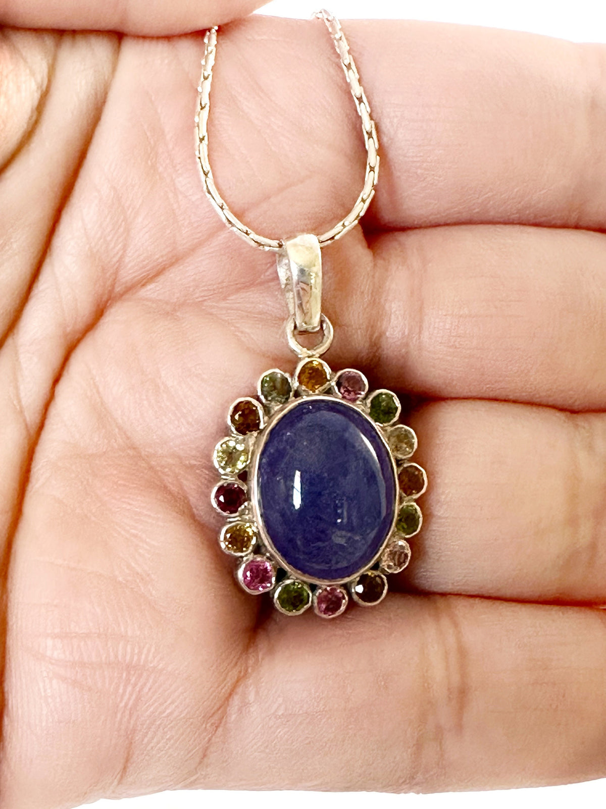Solid 925 Silver Tanzanite and Multi-Tourmaline Pendant - Tanzanite Pendant - Tanzanite Necklace - Tourmaline Pendant - Tourmaline Necklace