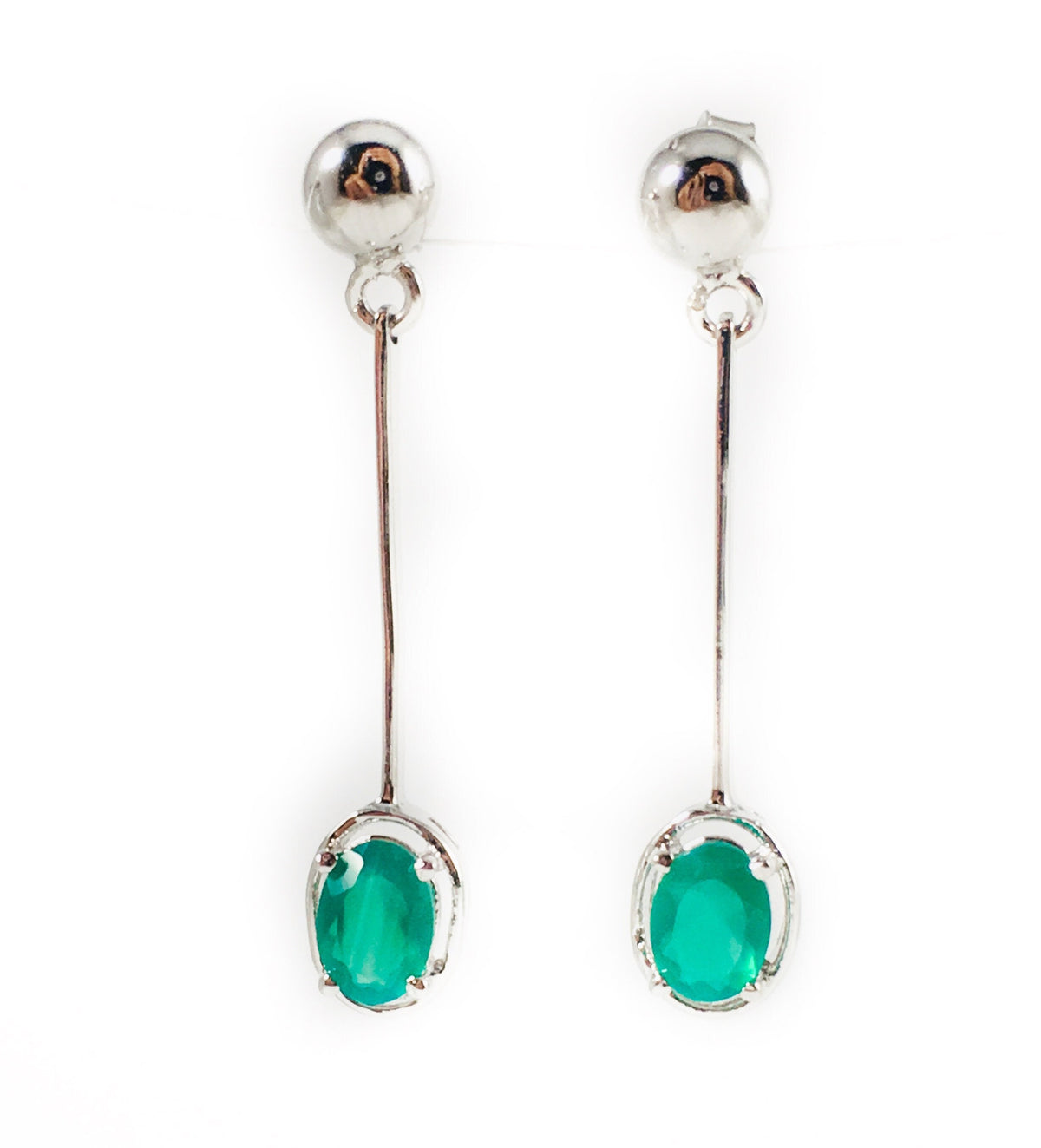 Green Onyx Earrings - Gemstone Dangle Earrings - Danglers- Green Dangle Earrings- 925 Sterling Silver