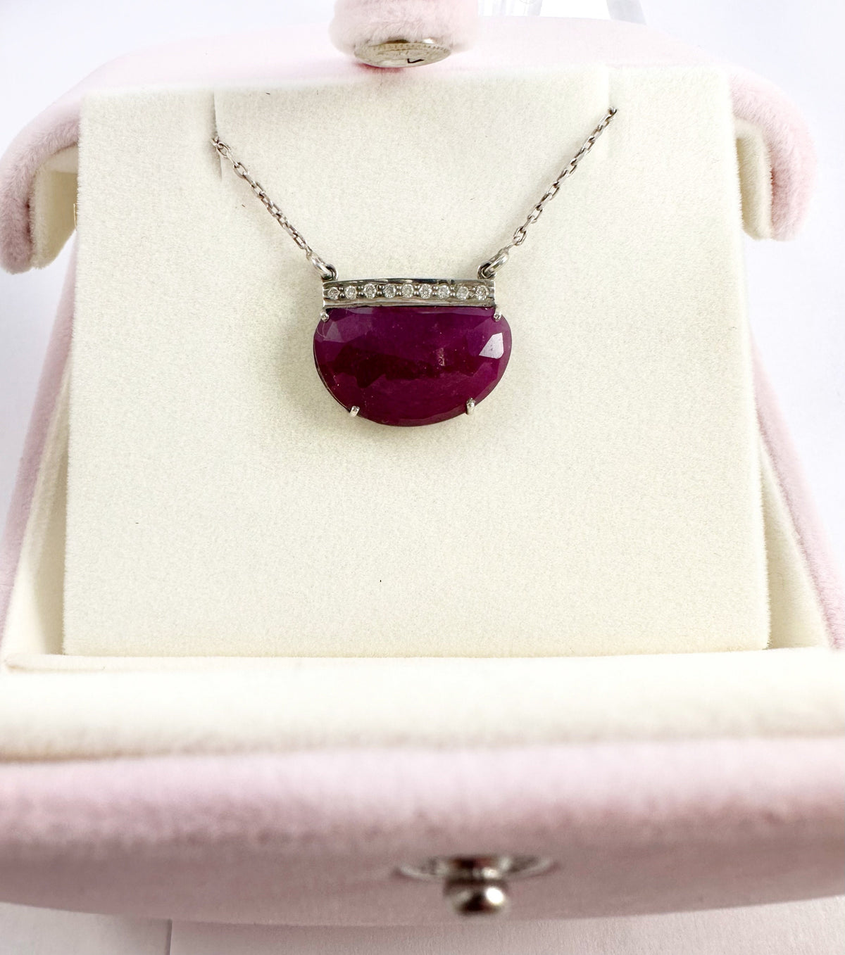 Natural Ruby and Natural Diamonds Silver 925 Necklace - Ruby Diamond Pendant - Ruby Diamond Necklace w attached Chain - July Birthstone
