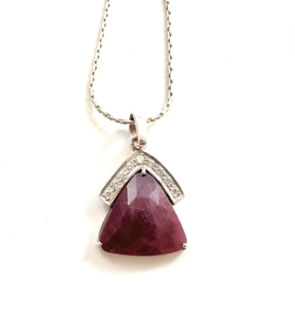 Natural Ruby and Natural Diamonds Silver 925 Necklace - Ruby Diamond Pendant - Ruby Diamond Necklace w attached Chain - July Birthstone