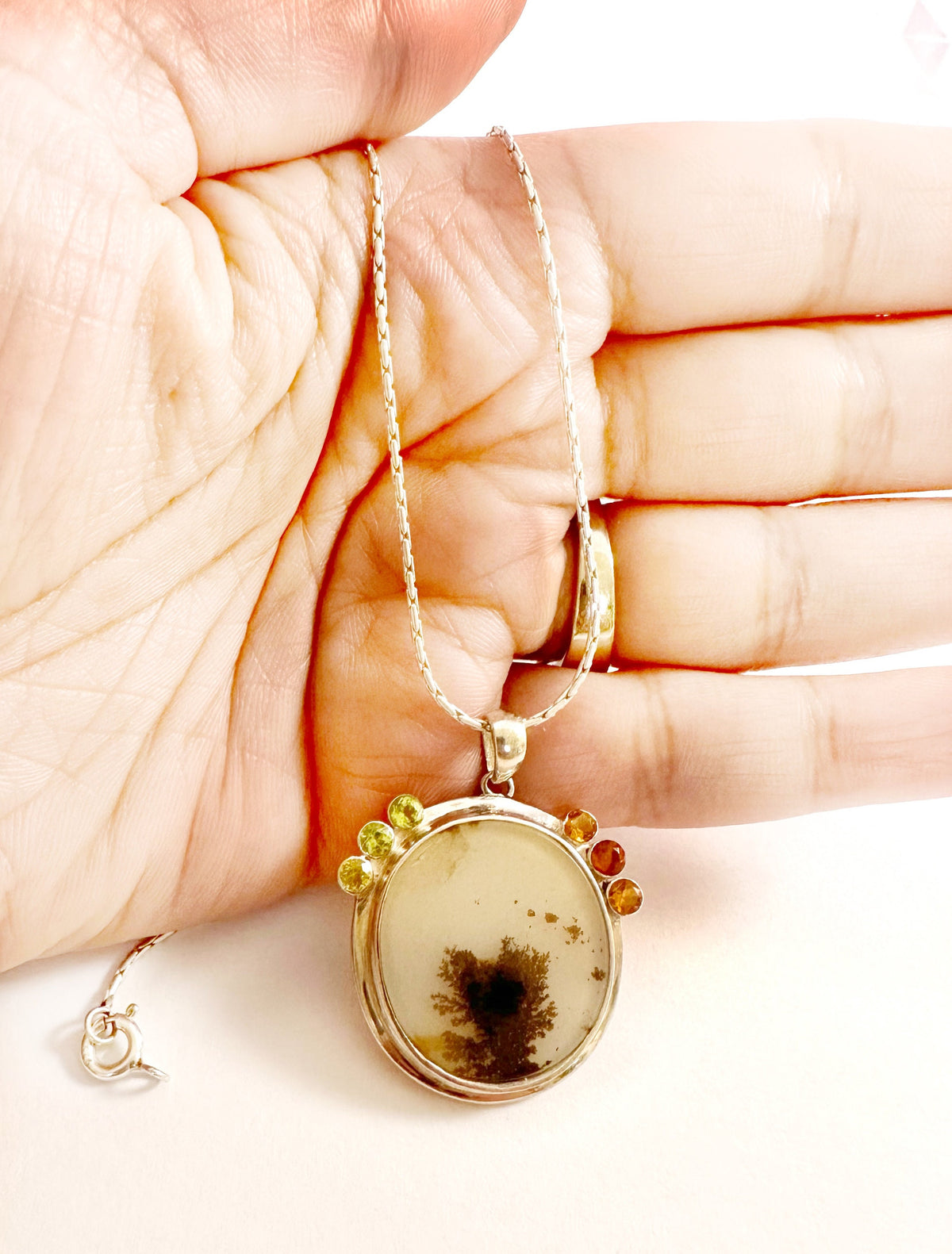 Solid 925 Silver Montana Agate, Citrine and Peridot Pendant - Montana Agate Pendant - Montana Agate Necklace - Citrine and Peridot Pendant
