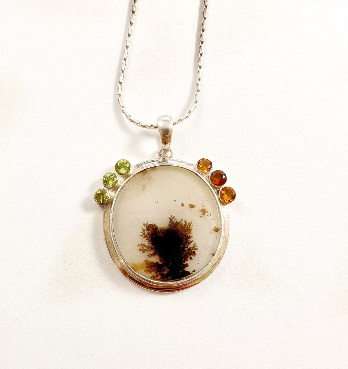 Solid 925 Silver Montana Agate, Citrine and Peridot Pendant - Montana Agate Pendant - Montana Agate Necklace - Citrine and Peridot Pendant