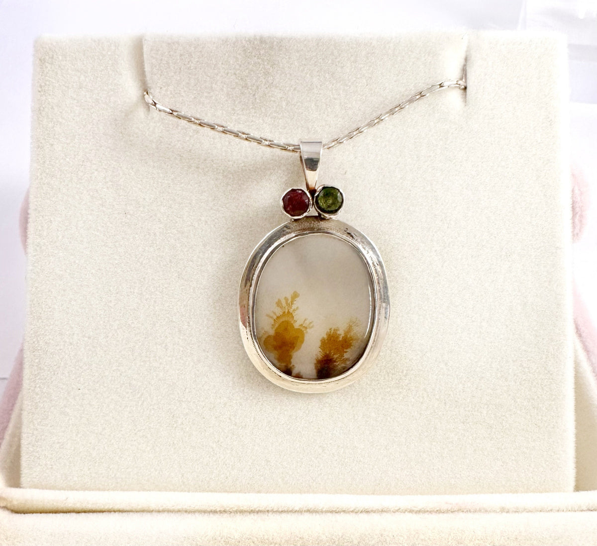 Solid 925 Silver Montana Agate and Multi-Tourmaline Pendant - Montana Agate Pendant - Montana Agate Necklace - Simple Montana Agate Pendant
