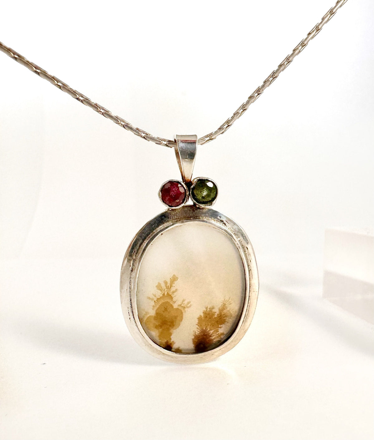 Solid 925 Silver Montana Agate and Multi-Tourmaline Pendant - Montana Agate Pendant - Montana Agate Necklace - Simple Montana Agate Pendant