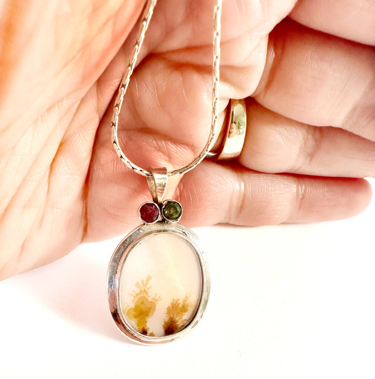 Solid 925 Silver Montana Agate and Multi-Tourmaline Pendant - Montana Agate Pendant - Montana Agate Necklace - Simple Montana Agate Pendant