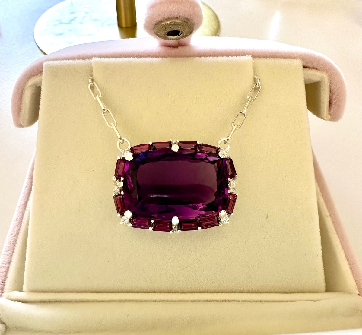 WAITLIST AVAILABLE- SOLD- Huge 46 Carat Amethyst and Rhodolite Garnet Pendant w attached chain - Solid 925 Silver Large Amethyst Necklace