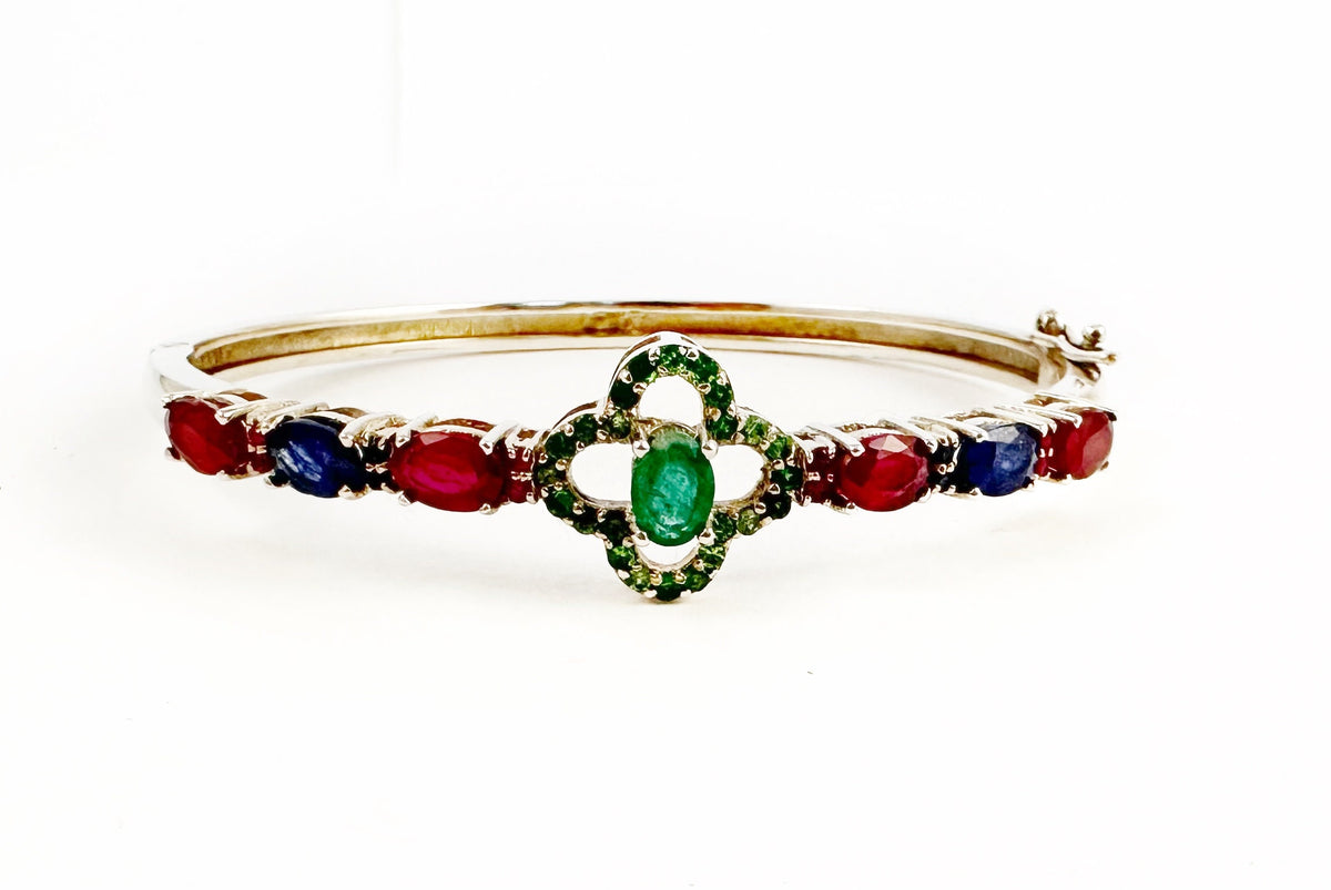 SOLD  WAITLIST AVAILABLE - Solid 925 Silver Ruby Emerald Sapphire Bracelet - Sterling Silver Precious Genuine Gemstone Bracelet