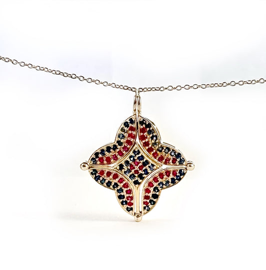 2 in 1 Unique Ruby and Blue Sapphire Silver 925 Pendant cum Necklace - Ruby & Sapphire Pendant - Ruby and Sapphire Necklace w Chain