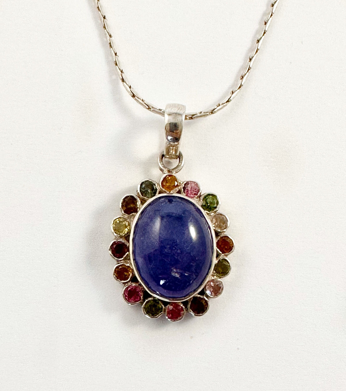 Solid 925 Silver Tanzanite and Multi-Tourmaline Pendant - Tanzanite Pendant - Tanzanite Necklace - Tourmaline Pendant - Tourmaline Necklace