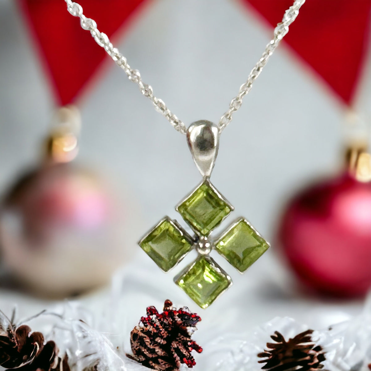 Natural Peridot Pendant - Floral Pendant - Rhombus shaped Pendant - August Birthstone - Gift for Her - Solid 925 Sterling Silver Pendant
