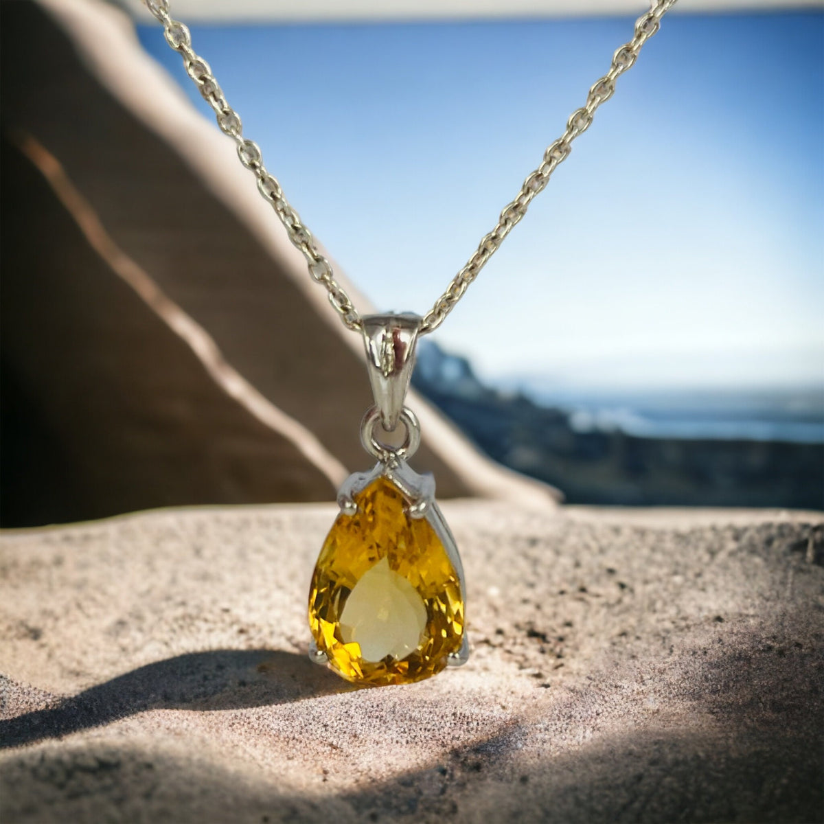 Natural Pear Shaped Citrine Pendant - Sparkling High Quality Citrine -November Birthstone - Gift for Her - Solid 925 Sterling Silver Pendant