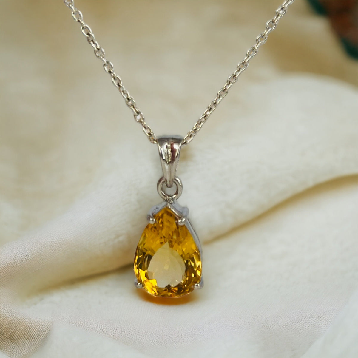 Natural Pear Shaped Citrine Pendant - Sparkling High Quality Citrine -November Birthstone - Gift for Her - Solid 925 Sterling Silver Pendant