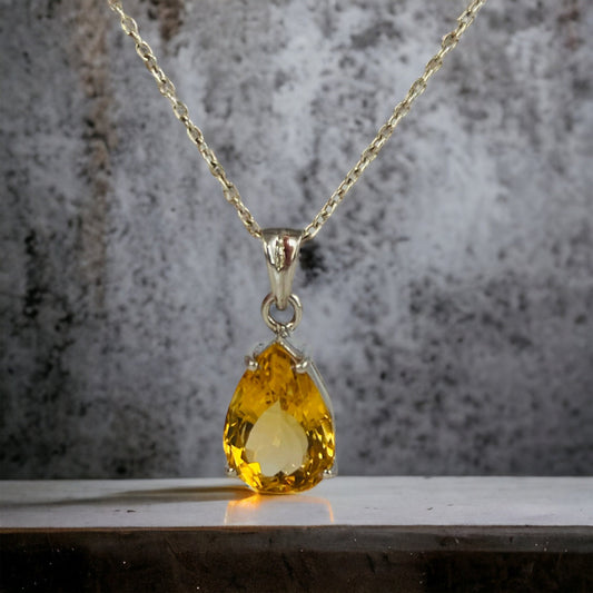 Natural Pear Shaped Citrine Pendant - Sparkling High Quality Citrine -November Birthstone - Gift for Her - Solid 925 Sterling Silver Pendant