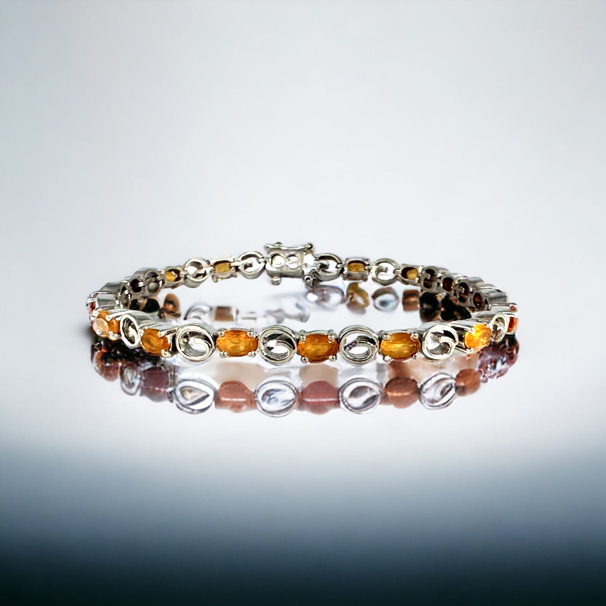 Natural Citrine Link Bracelet - Sleek Bracelet - Gemstone Bracelet - November Birthstone - Gift for Her - Solid 925 Sterling Silver Bracelet