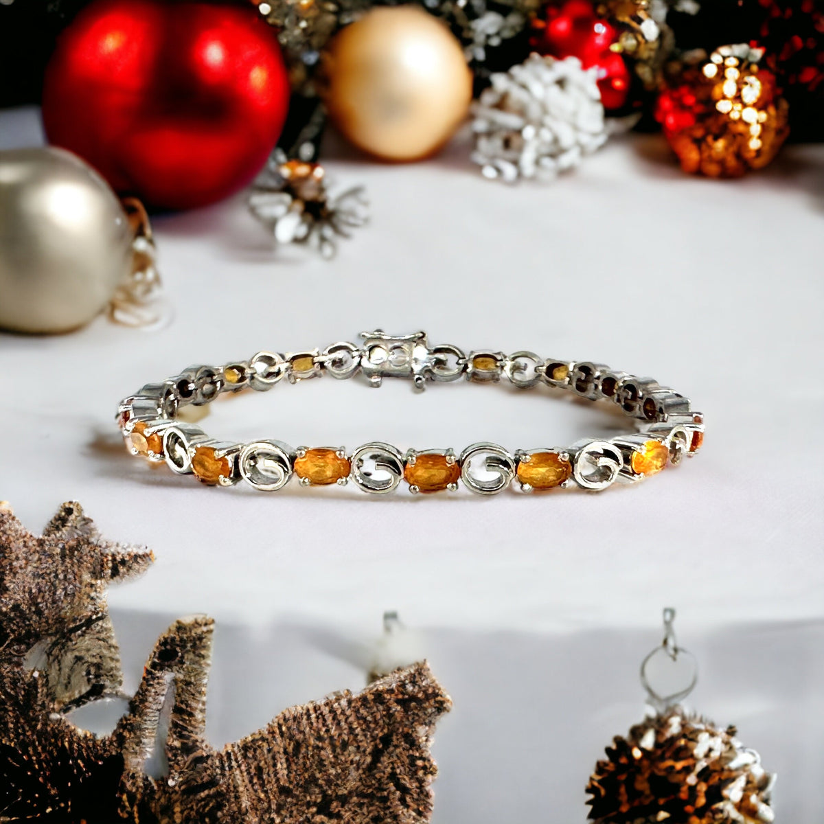 Natural Citrine Link Bracelet - Sleek Bracelet - Gemstone Bracelet - November Birthstone - Gift for Her - Solid 925 Sterling Silver Bracelet