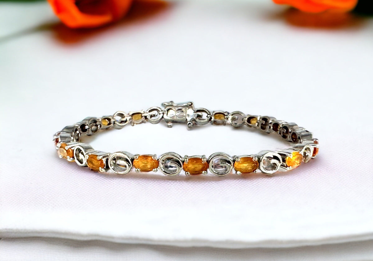 Natural Citrine Link Bracelet - Sleek Bracelet - Gemstone Bracelet - November Birthstone - Gift for Her - Solid 925 Sterling Silver Bracelet