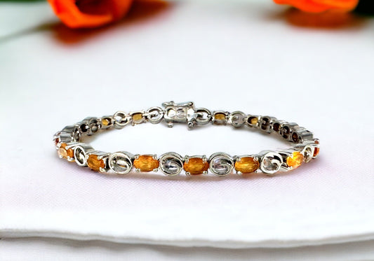 Natural Citrine Link Bracelet - Sleek Bracelet - Gemstone Bracelet - November Birthstone - Gift for Her - Solid 925 Sterling Silver Bracelet