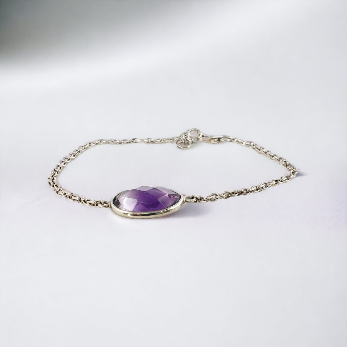 Dainty Natural Amethyst Silver Chain Bracelet - Dainty Bracelet - Amethyst Bracelet - February Birthstone - Solid Sterling Silver Bracelet