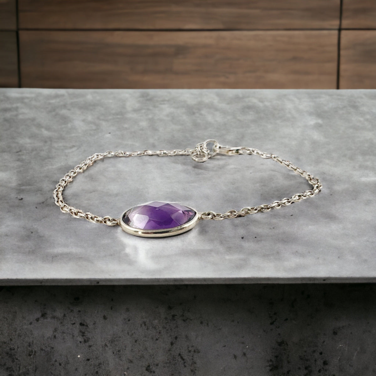 Dainty Natural Amethyst Silver Chain Bracelet - Dainty Bracelet - Amethyst Bracelet - February Birthstone - Solid Sterling Silver Bracelet