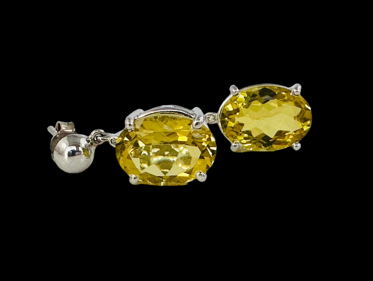 Natural Lemon Topaz and Diamond Earrings - Dangle Earrings - Huge Gemstone Dangle Earrings - Gift for Her - Solid Sterling Silver Earrings