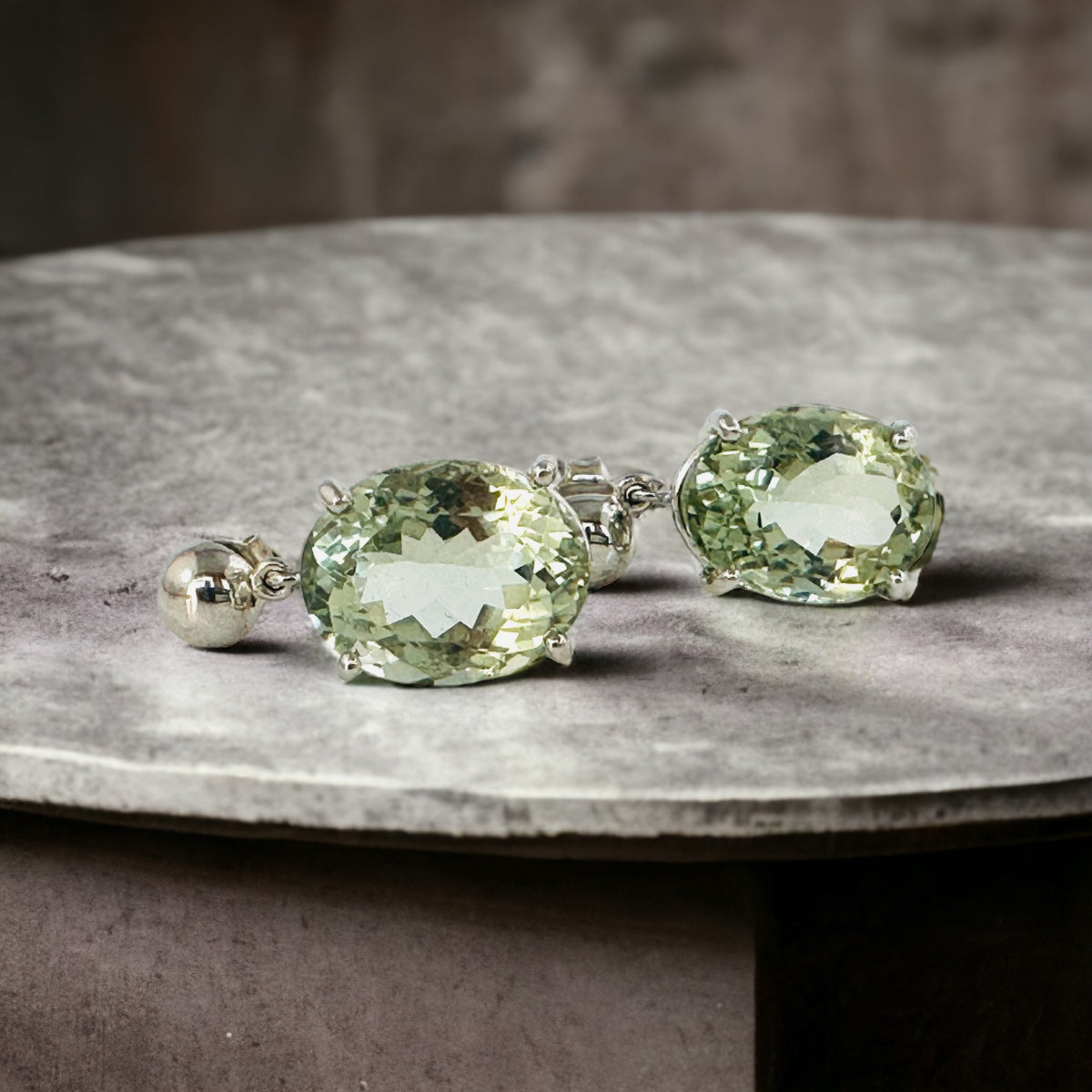 Natural Green Amethyst Dangle Earrings - Big Gemstone Earrings - February Birthstone - Gift for Her - Solid 925 Sterling Silver Earrings