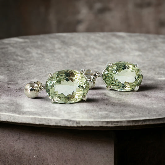 Natural Green Amethyst Dangle Earrings - Big Gemstone Earrings - February Birthstone - Gift for Her - Solid 925 Sterling Silver Earrings