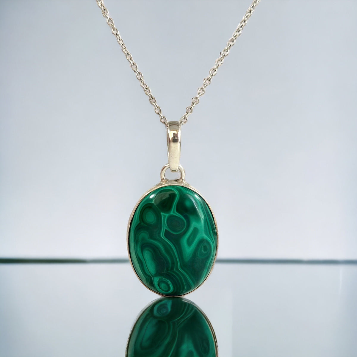Natural High Quality Malachite Pendant - Beautiful Pattern Malachite - Oval Malachite Pendant - Unisex Pendant - Solid 925 Sterling Silver
