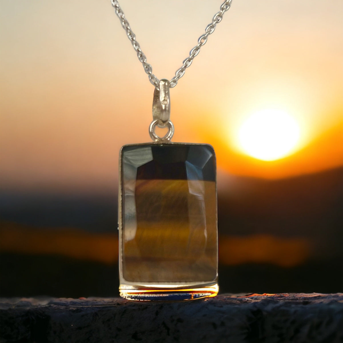 Natural Tiger Eye Pendant - Faceted Tiger Eye Pendant - Unisex Pendant - Women's Pendant - Men's Pendant - Solid 925 Sterling Silver Pendant