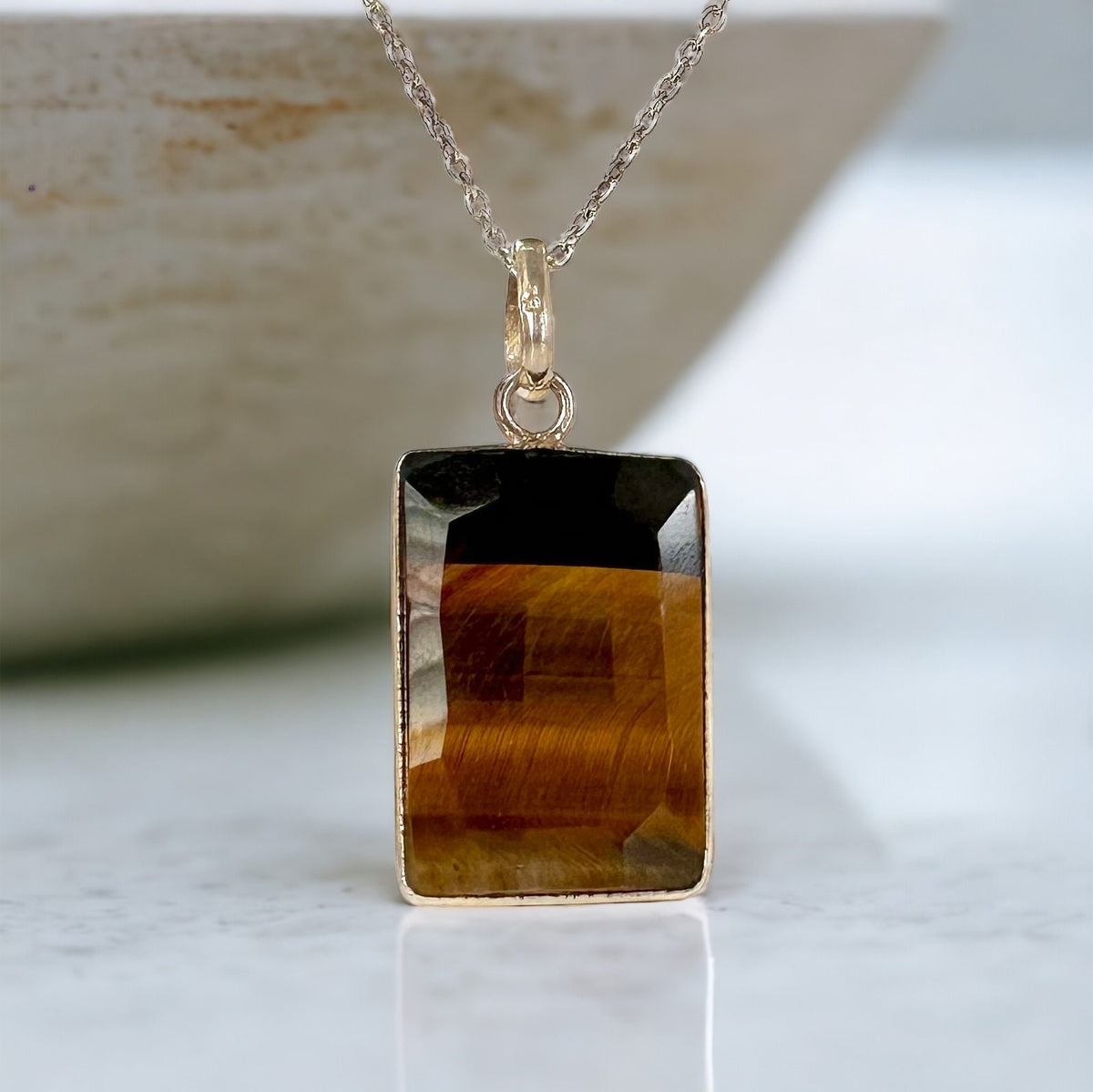 Natural Tiger Eye Pendant - Faceted Tiger Eye Pendant - Unisex Pendant - Women's Pendant - Men's Pendant - Solid 925 Sterling Silver Pendant