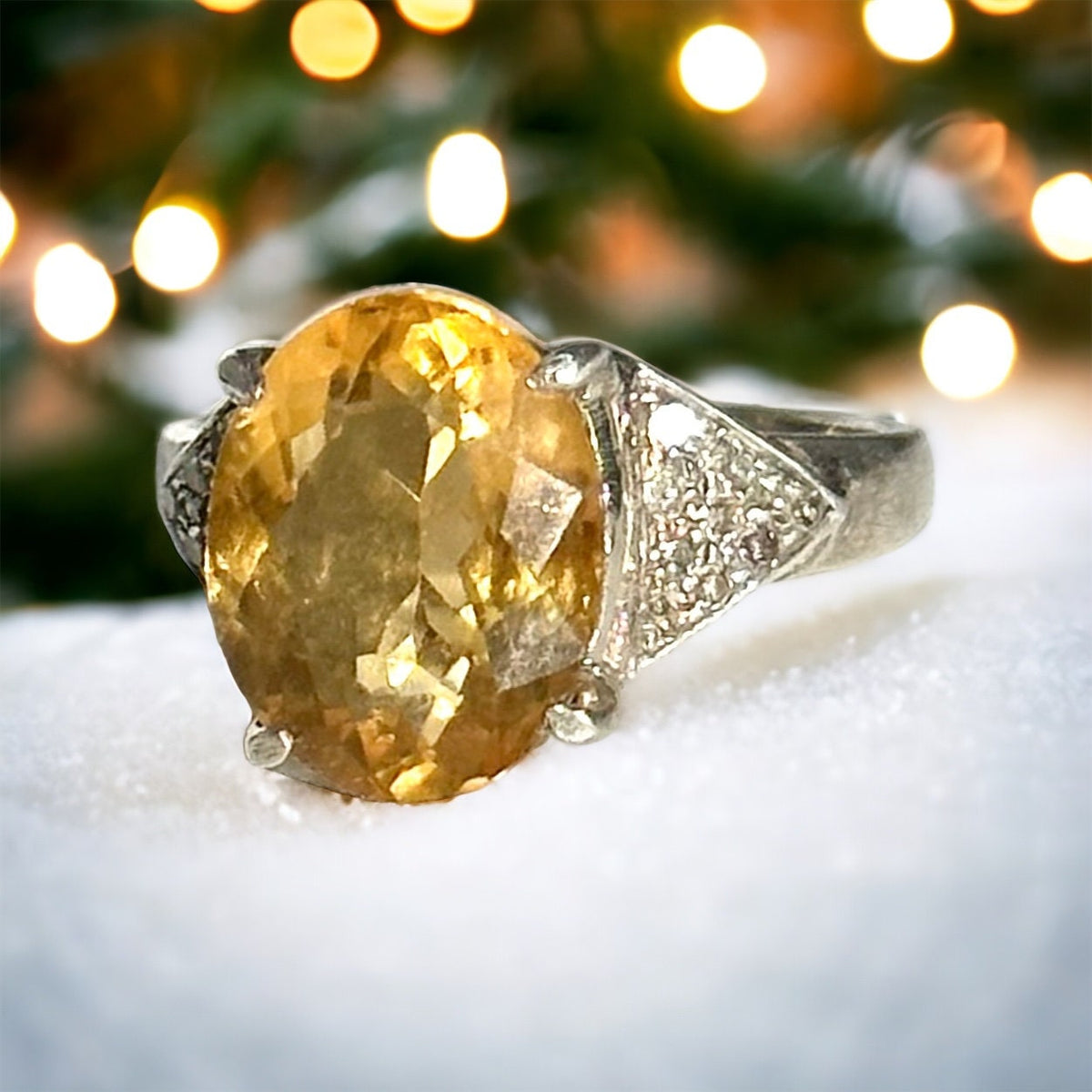 Natural Citrine and Diamond Ring - Statement Ring - Stunning Ring - November Birthstone - Size 7 Ring - Solid 925 Sterling Silver Bracelet