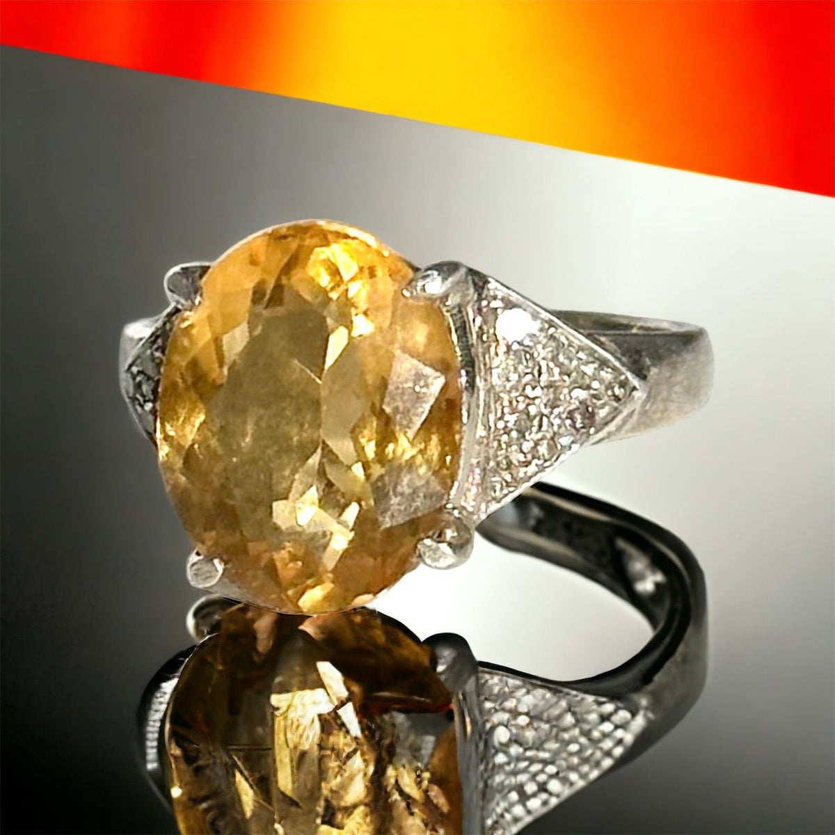 Natural Citrine and Diamond Ring - Statement Ring - Stunning Ring - November Birthstone - Size 7 Ring - Solid 925 Sterling Silver Bracelet