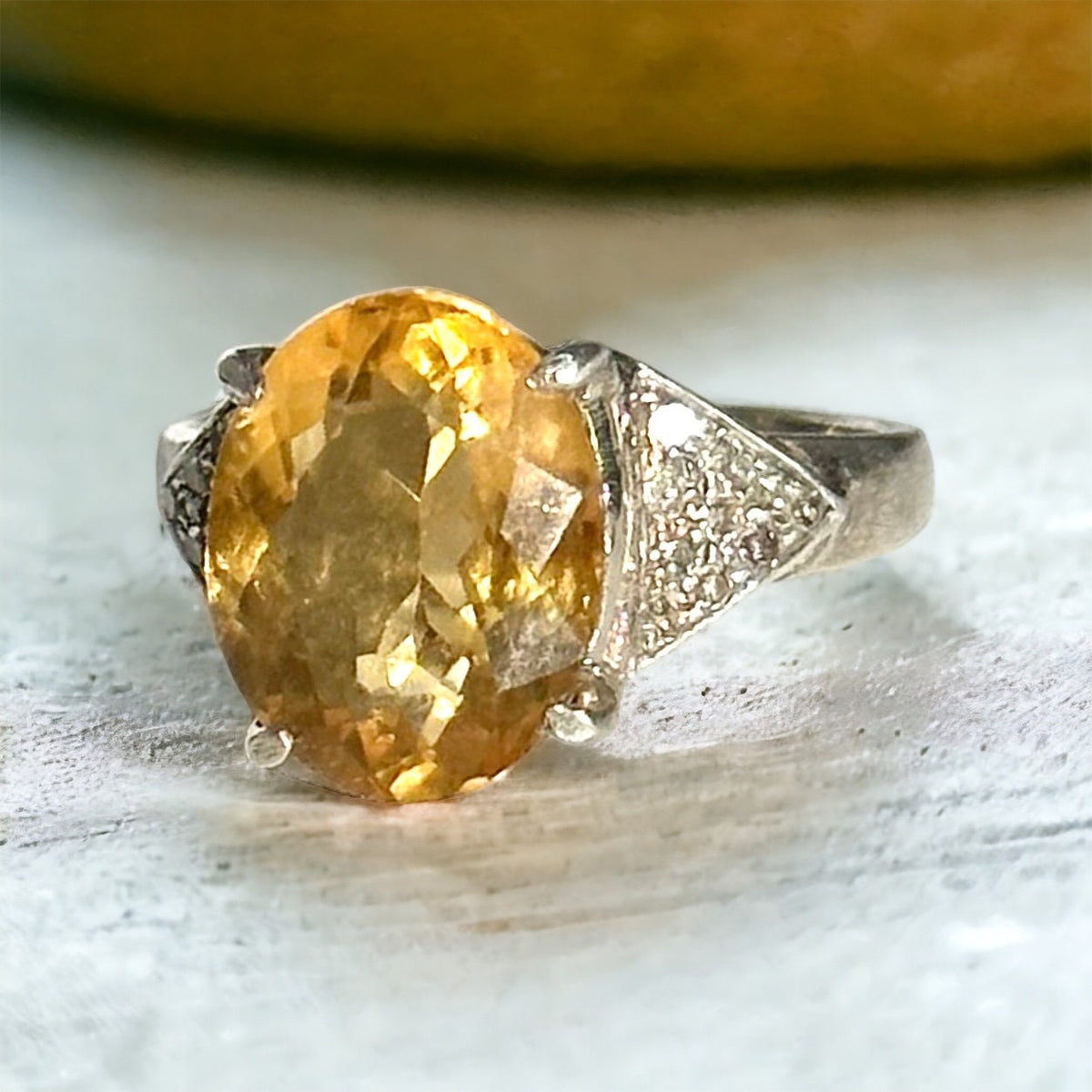Natural Citrine and Diamond Ring - Statement Ring - Stunning Ring - November Birthstone - Size 7 Ring - Solid 925 Sterling Silver Bracelet