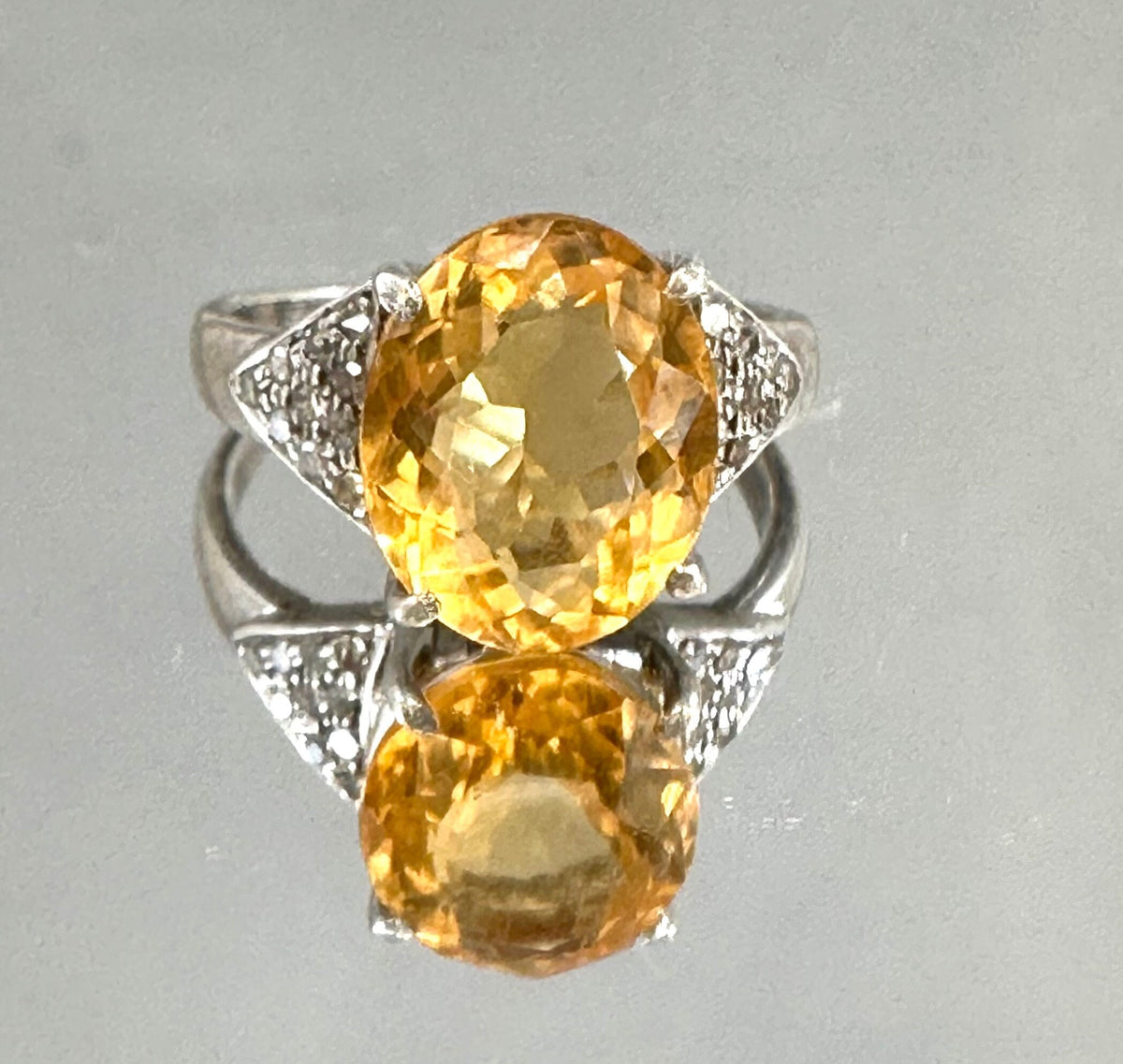 Natural Citrine and Diamond Ring - Statement Ring - Stunning Ring - November Birthstone - Size 7 Ring - Solid 925 Sterling Silver Bracelet