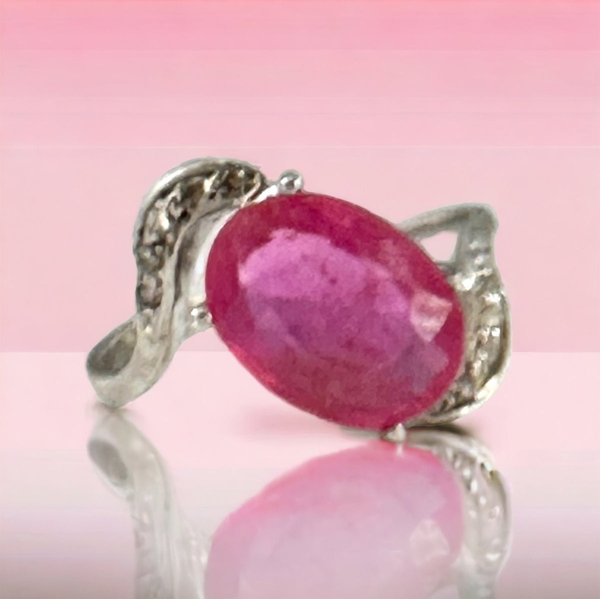 Natural Ruby and Diamond Ring -  Natural Ruby Ring - July Birthstone - Statement Ring - Gift for Her - Size 6.5 - Solid Sterling Silver Ring