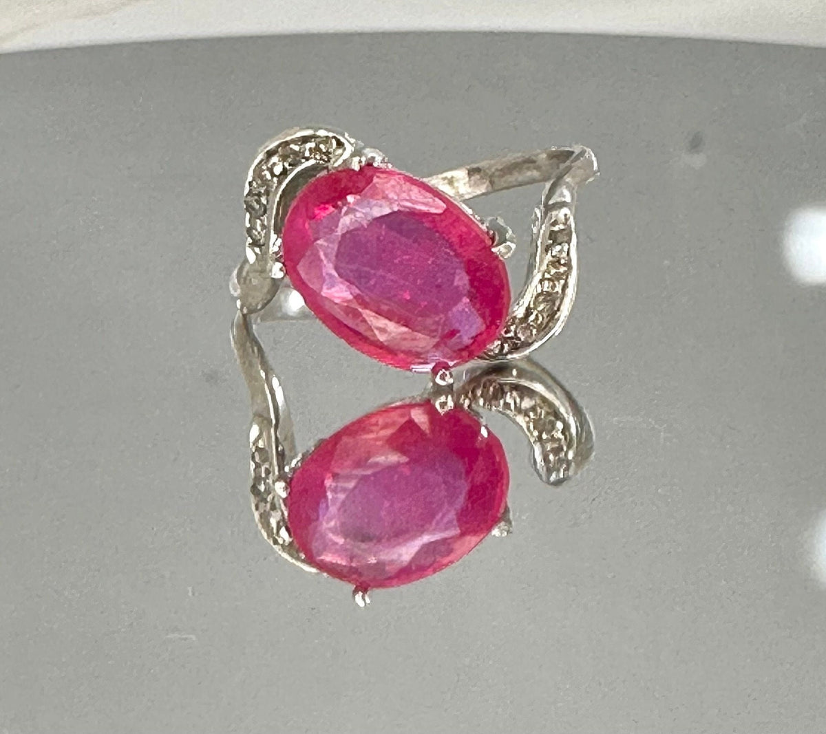Natural Ruby and Diamond Ring -  Natural Ruby Ring - July Birthstone - Statement Ring - Gift for Her - Size 6.5 - Solid Sterling Silver Ring