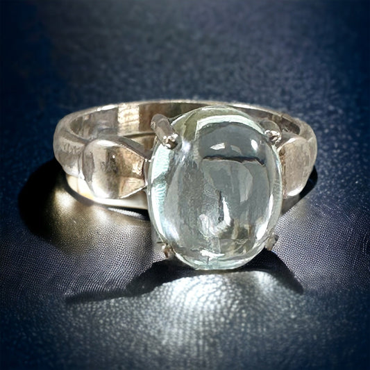 Genuine Aquamarine Cabochon Ring - Clear Aquamarine - March Birthstone -Size 7 Ring - Elegant Ring for Her - Solid 925 Sterling Silver Ring