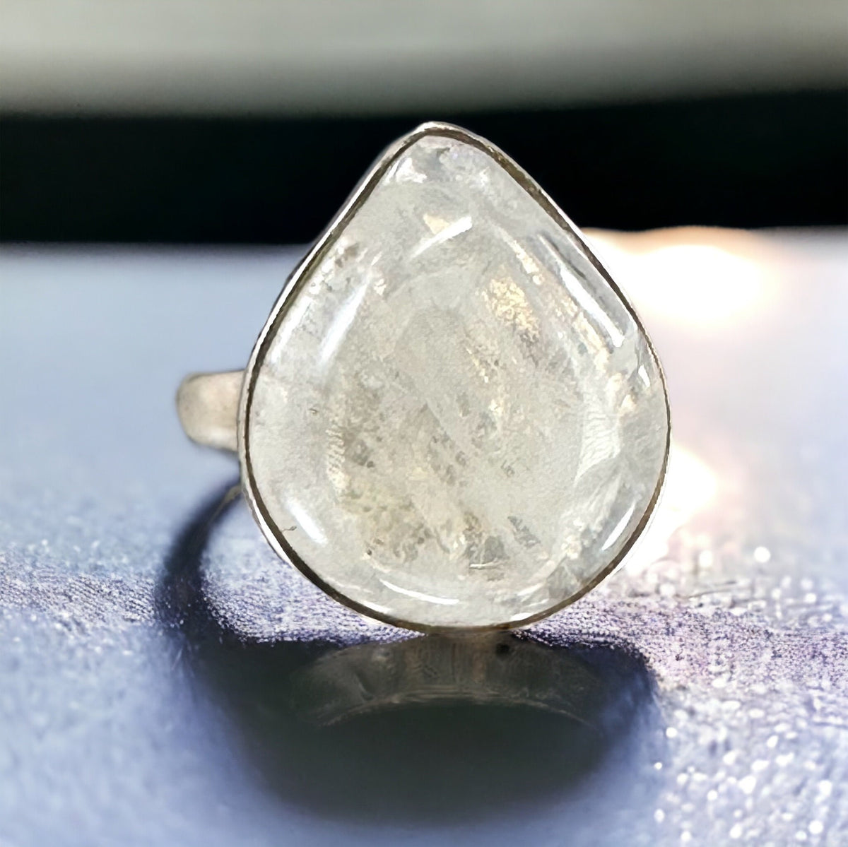 Genuine Moonstone Pear Shaped Ring - Size 6.5 Ring - June Birthstone - Ring for Her - Statement Ring - Solid 925 Sterling Silver Ring